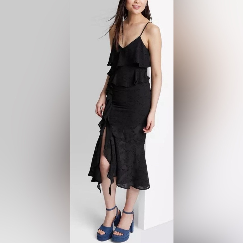 Wild‎ Fable Black Ruffle Slip Midi Dress Witchy Whimsigoth Gothic Romantic Large